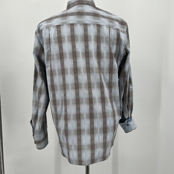 Tommy Bahama Mens Long Sleeve Button-Up Shirt M/M 100% Cotton Brown & Blue Plaid - Picture 3 of 9